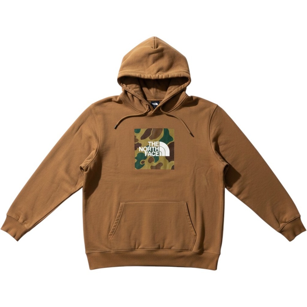 The‎ North Face Mens XL Camo Box Logo Hoodie Brown Pullover Sweatshirt gorpcore